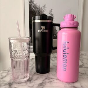 Stanley Black Tumbler, Lululemon Pink Water Bottle, Pink Starbucks Bottle Set